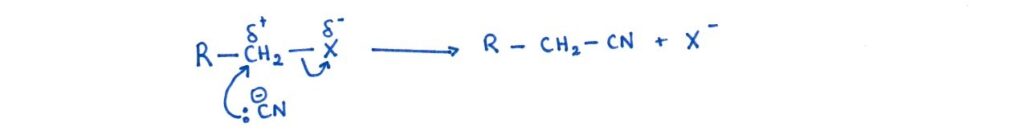 mecahsnism nucleophilic substitutition halogenoalkane with potassium cyanide